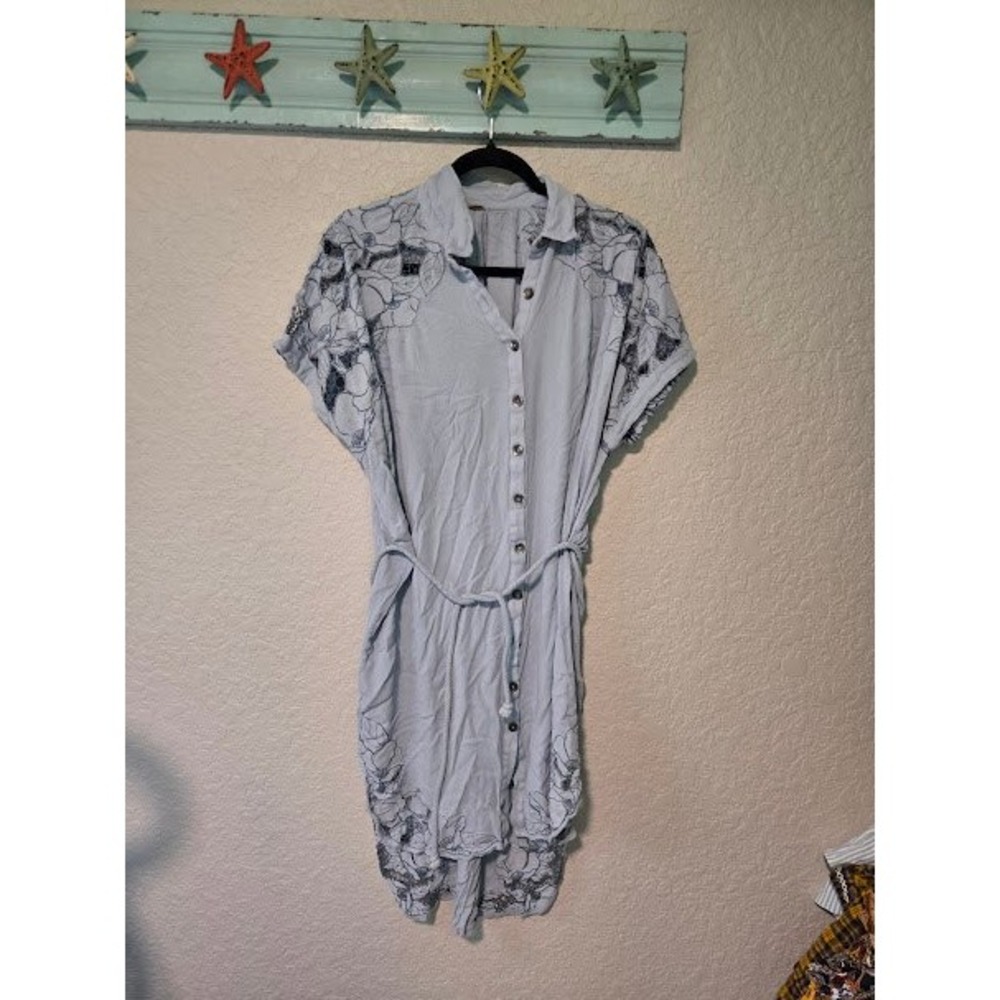 Free People Cut It Out Embroidered Midi Shirt Dress